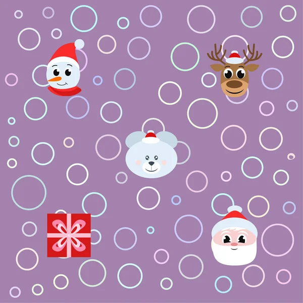 Tarjeta Navidad Santa Muñeco Nieve Ciervos Oso Vector Regalo Fondo — Vector de stock