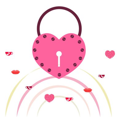 Sevgililer günü, kupa, kilit, dudaklar, kalp, vektör arka plan