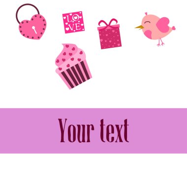 St. Valentine's Day için kutlama öğeleri kümesi. Beyaz arka plan üzerinde izole düz vektör çizim