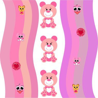 Sevgililer günü, kedi, tavşan, ayı, kalp, smiley, vektör arka plan