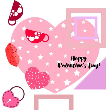 Sevgililer günü, kupa, kilit, dudaklar, kalp, vektör arka plan