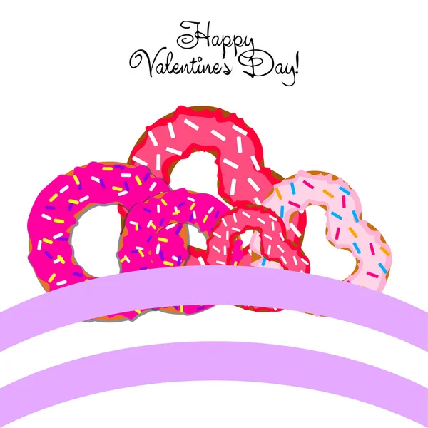 Día San Valentín Donut Corazón Tarjeta Felicitación Vector Fondo — Vector de stock