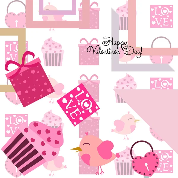 Set Celebratory Elements Valentine Day Flat Vector Illustration Isolated White — Stock Vector