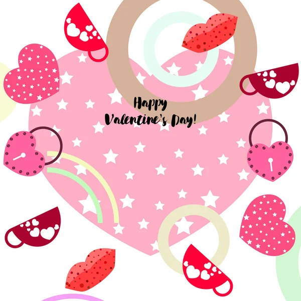 Valentine Day Mug Lock Lips Heart Vector Background — Stock Vector