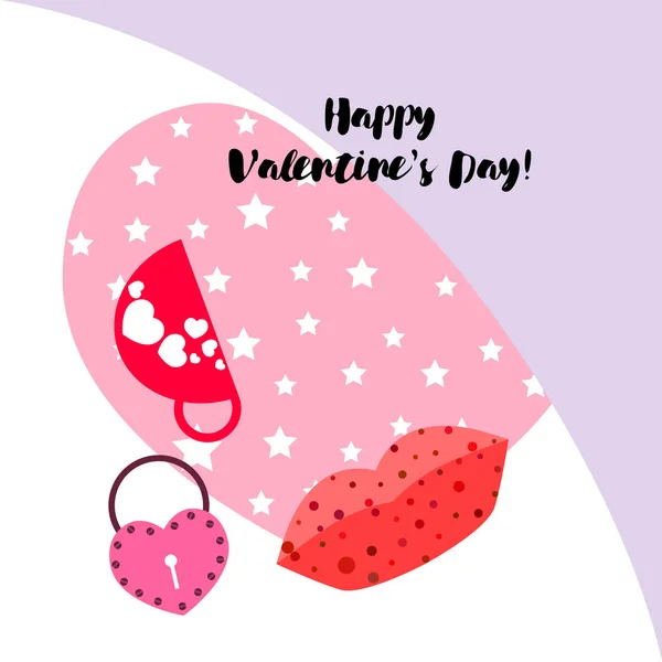 Día San Valentín Taza Cerradura Labios Corazón Vector Fondo — Vector de stock