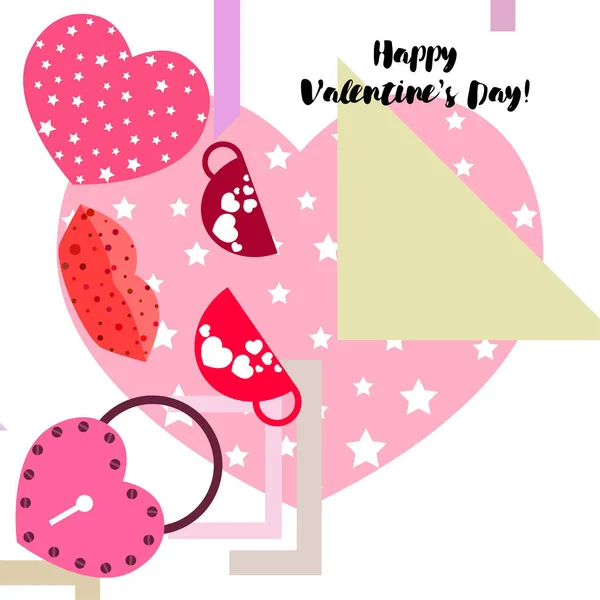 Día San Valentín Taza Cerradura Labios Corazón Vector Fondo — Vector de stock