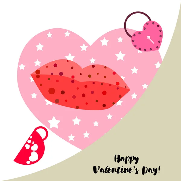 Día San Valentín Taza Cerradura Labios Corazón Vector Fondo — Vector de stock