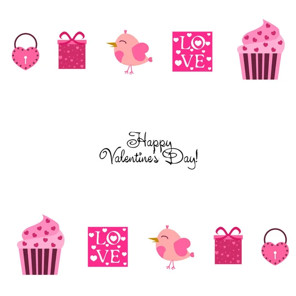 Conjunto Elementos Celebración Para Día San Valentín Ilustración Vectorial Plana — Vector de stock