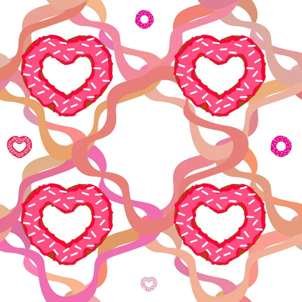 Día San Valentín Donut Corazón Tarjeta Felicitación Vector Fondo — Vector de stock