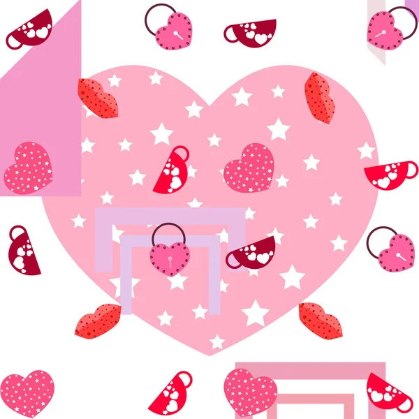 Día San Valentín Taza Cerradura Labios Corazón Vector Fondo — Vector de stock