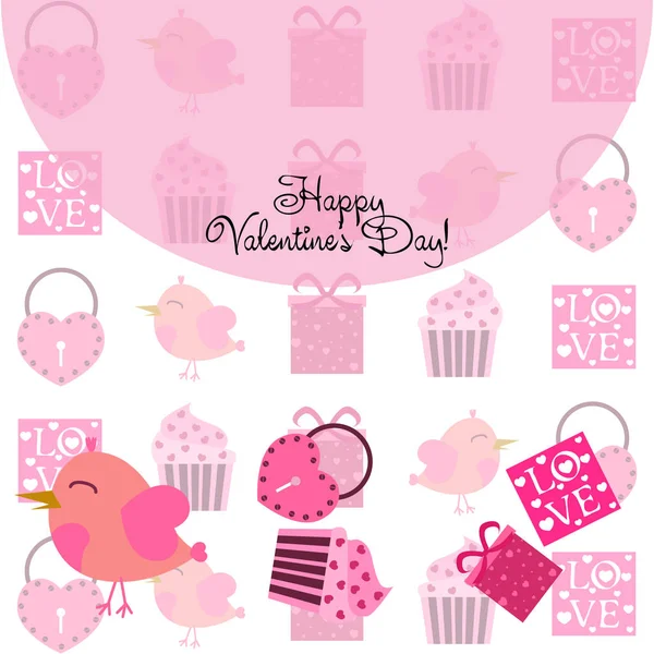 Set Celebratory Elements Valentine Day Flat Vector Illustration Isolated White — Stock Vector