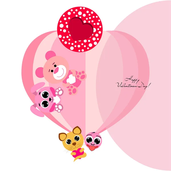 Valentine Day Cat Bunny Bear Heart Smiley Vector Background — стоковый вектор