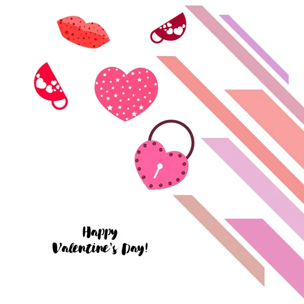 Día San Valentín Taza Cerradura Labios Corazón Vector Fondo — Vector de stock