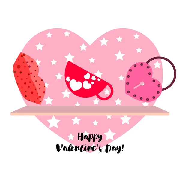 Valentine Day Mug Lock Lips Heart Vector Background — Stock Vector