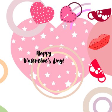 Sevgililer günü, kupa, kilit, dudaklar, kalp, vektör arka plan