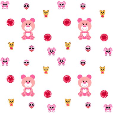 Sevgililer günü, kedi, tavşan, ayı, kalp, smiley, vektör arka plan