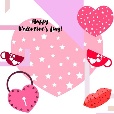 Sevgililer günü, kupa, kilit, dudaklar, kalp, vektör arka plan