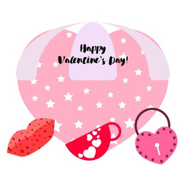 Sevgililer günü, kupa, kilit, dudaklar, kalp, vektör arka plan