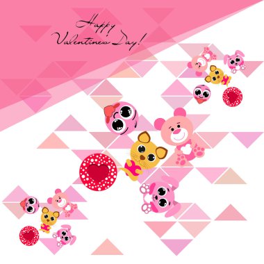 Sevgililer günü, kedi, tavşan, ayı, kalp, smiley, vektör arka plan