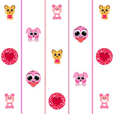 Sevgililer günü, kedi, tavşan, ayı, kalp, smiley, vektör arka plan
