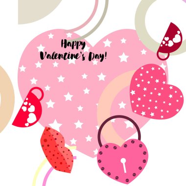 Sevgililer günü, kupa, kilit, dudaklar, kalp, vektör arka plan