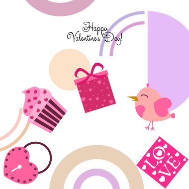 St. Valentine's Day için kutlama öğeleri kümesi. Beyaz arka plan üzerinde izole düz vektör çizim