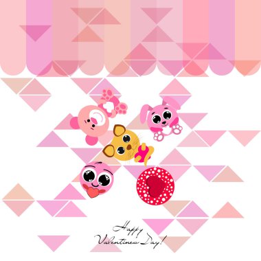 Sevgililer günü, kedi, tavşan, ayı, kalp, smiley, vektör arka plan