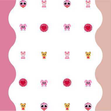 Sevgililer günü, kedi, tavşan, ayı, kalp, smiley, vektör arka plan