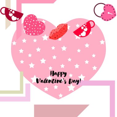 Sevgililer günü, kupa, kilit, dudaklar, kalp, vektör arka plan