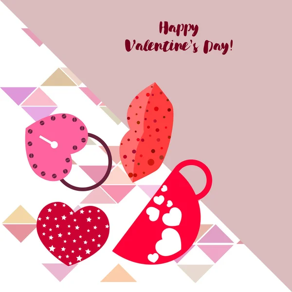 Día San Valentín Taza Cerradura Labios Corazón Vector Fondo — Vector de stock