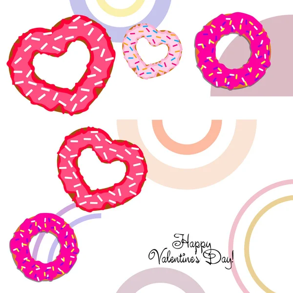Ημέρα Του Αγίου Βαλεντίνου Καρδιά Ντόνατ Ευχετήρια Κάρτα Διάνυσμα Φόντο — Διανυσματικό Αρχείο