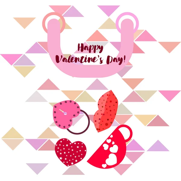 Valentine Day Mug Lock Lips Heart Vector Background — Stock Vector