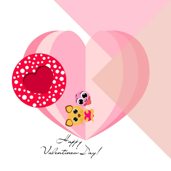Valentinstag Katze Hase Bär Herz Smiley Vektorhintergrund — Stockvektor