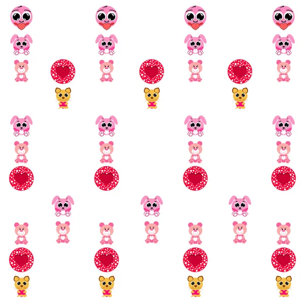 Sevgililer günü, kedi, tavşan, ayı, kalp, smiley, vektör arka plan