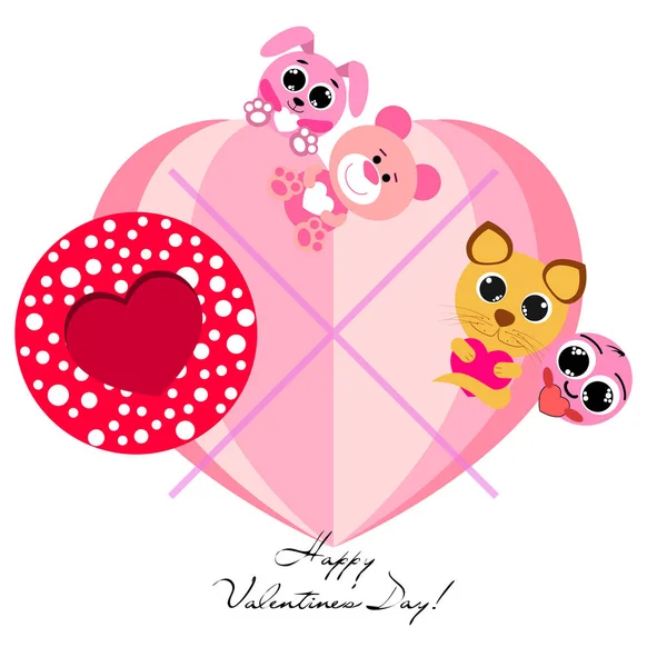 Valentinstag Katze Hase Bär Herz Smiley Vektorhintergrund — Stockvektor