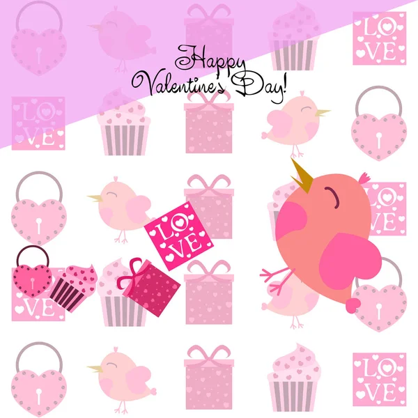 Set Celebratory Elements Valentine Day Flat Vector Illustration Isolated White — Stock Vector