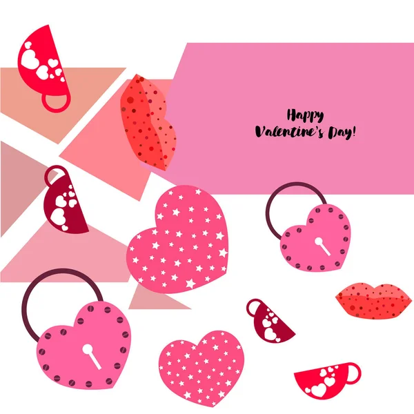 Valentine Day Mug Lock Lips Heart Vector Background — Stock Vector