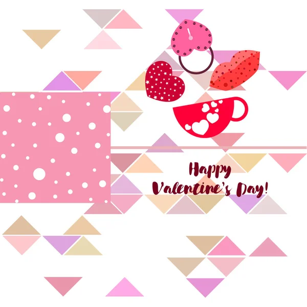 Día San Valentín Taza Cerradura Labios Corazón Vector Fondo — Vector de stock