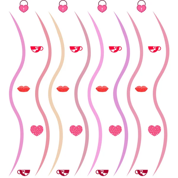 Saint Valentin Tasse Serrure Lèvres Coeur Fond Vectoriel — Image vectorielle