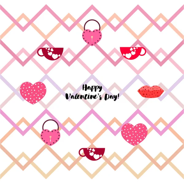 Valentine Day Mug Lock Lips Heart Vector Background - Stok Vektor