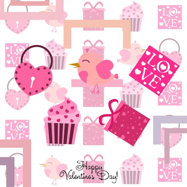 Set Celebratory Elements Valentine Day Flat Vector Illustration Isolated White — Stock Vector