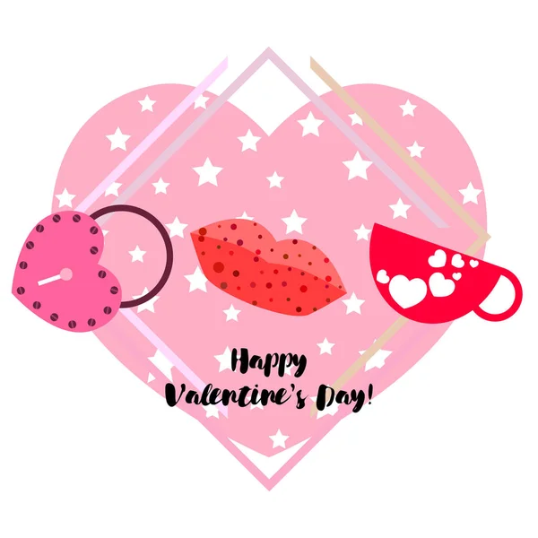 Valentine\'s Day, mug, lock, lips, heart, vector background