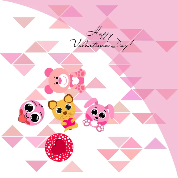 Sevgililer günü, kedi, tavşan, ayı, kalp, smiley, vektör arka plan