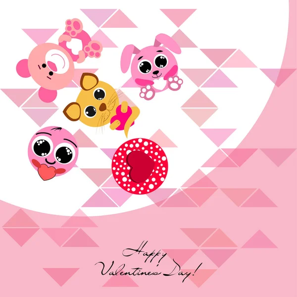 Sevgililer günü, kedi, tavşan, ayı, kalp, smiley, vektör arka plan