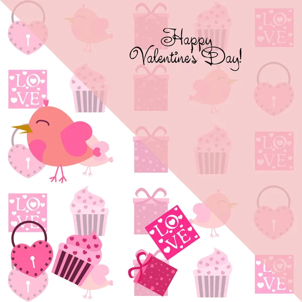 Set Celebratory Elements Valentine Day Flat Vector Illustration Isolated White — Stock Vector