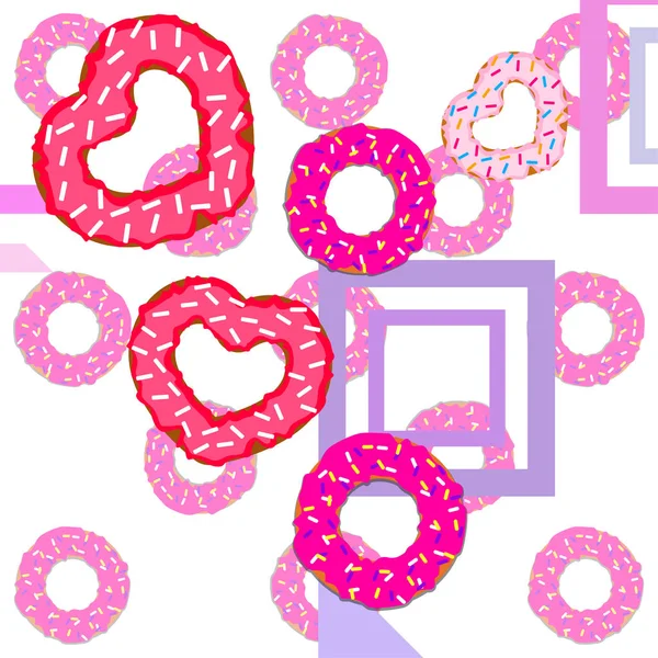 Día San Valentín Donut Corazón Tarjeta Felicitación Vector Fondo — Archivo Imágenes Vectoriales