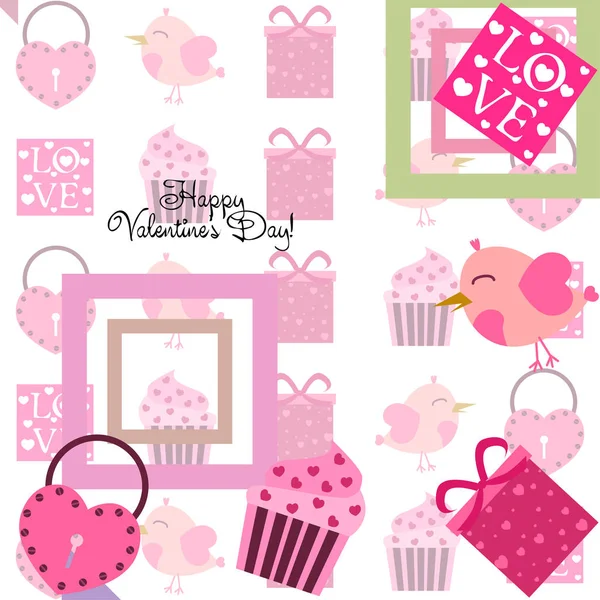 Conjunto Elementos Celebración Para Día San Valentín Ilustración Vectorial Plana — Vector de stock