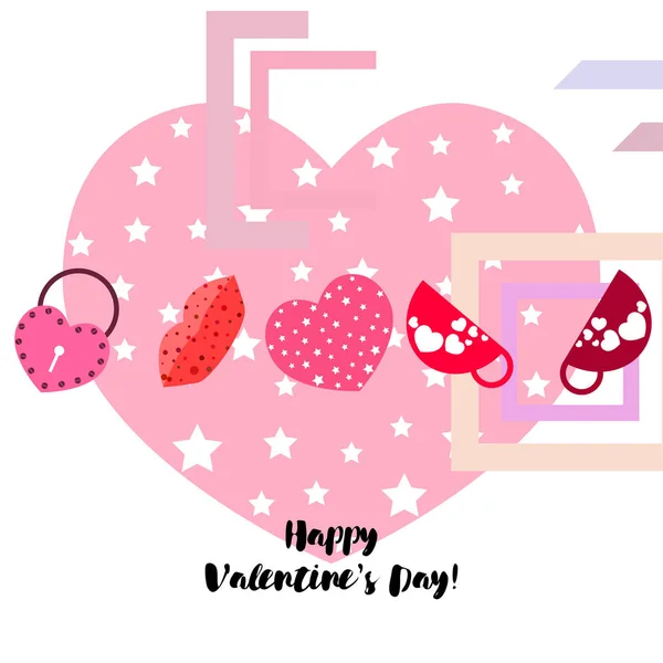 Día San Valentín Taza Cerradura Labios Corazón Vector Fondo — Vector de stock