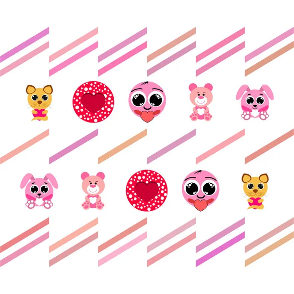 Sevgililer günü, kedi, tavşan, ayı, kalp, smiley, vektör arka plan