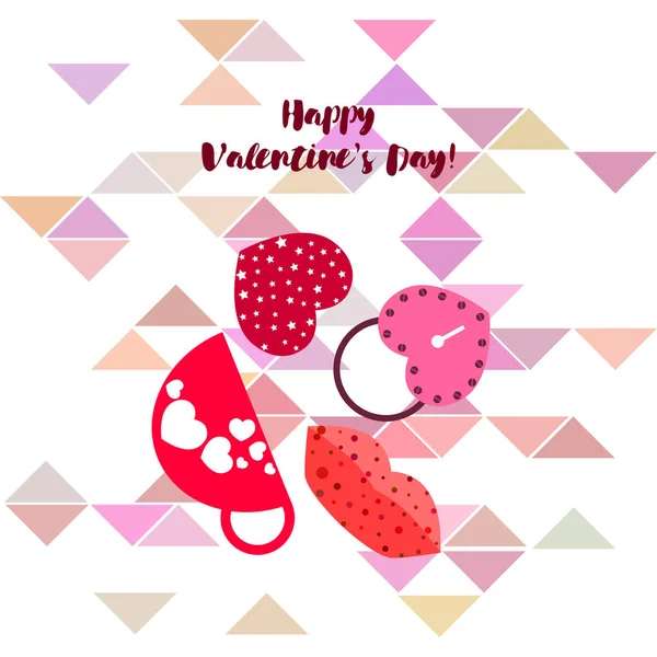 Día San Valentín Taza Cerradura Labios Corazón Vector Fondo — Archivo Imágenes Vectoriales